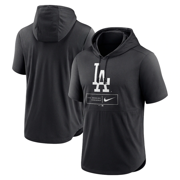 Men's Los Angeles Dodgers Black Short Sleeve Pullover Hoodie Men's Los Angeles Dodgers Black Short Sleeve Pullover Hoodie